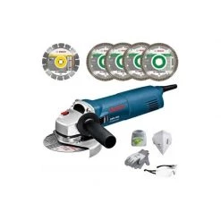 Meuleuse Ø 125 Mm BOSCH Meuleuse 125mm GWS1000 + Coffret + 5 Disques + Kit EPI - 061599755U